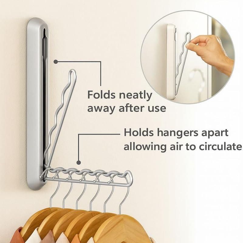 Compact Folding Rail Holder - 5 Hanger Closet Extender, Space-Saving Garment Rack