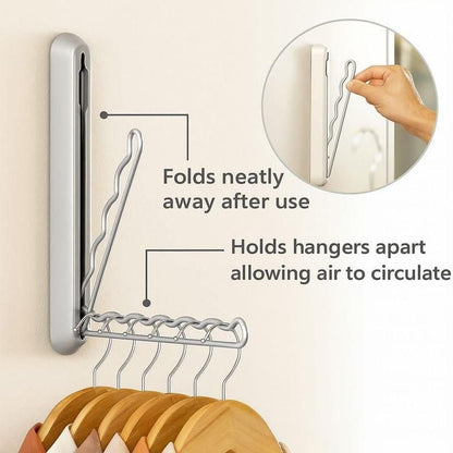 Compact Folding Rail Holder - 5 Hanger Closet Extender, Space-Saving Garment Rack
