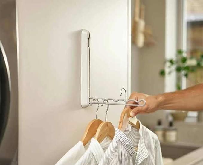 Compact Folding Rail Holder - 5 Hanger Closet Extender, Space-Saving Garment Rack