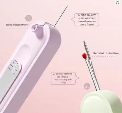 2-in-1 Needle Threader Tool - Automatic Sewing Threader & Cutter for All Needles